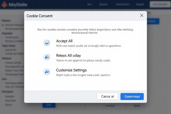 Illustration of a cookie consent pop-up with options to accept, reject, or customize