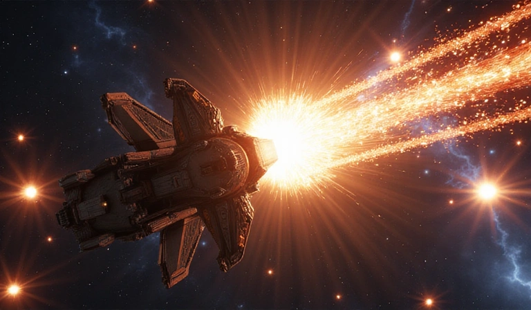 Screenshot of a superweapon firing in Galactic Conquest: Starfall