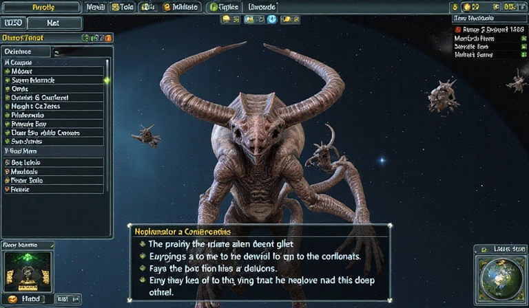 Screenshot of an alien diplomacy encounter in Galactic Conquest: Starfall