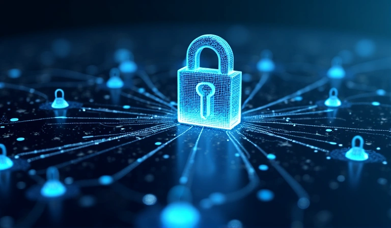 Secure data transfer illustration with interconnected nodes